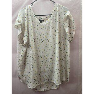 Ann Taylor Factory Women's XXL White Speck Cap sleeve Pullover Blouse